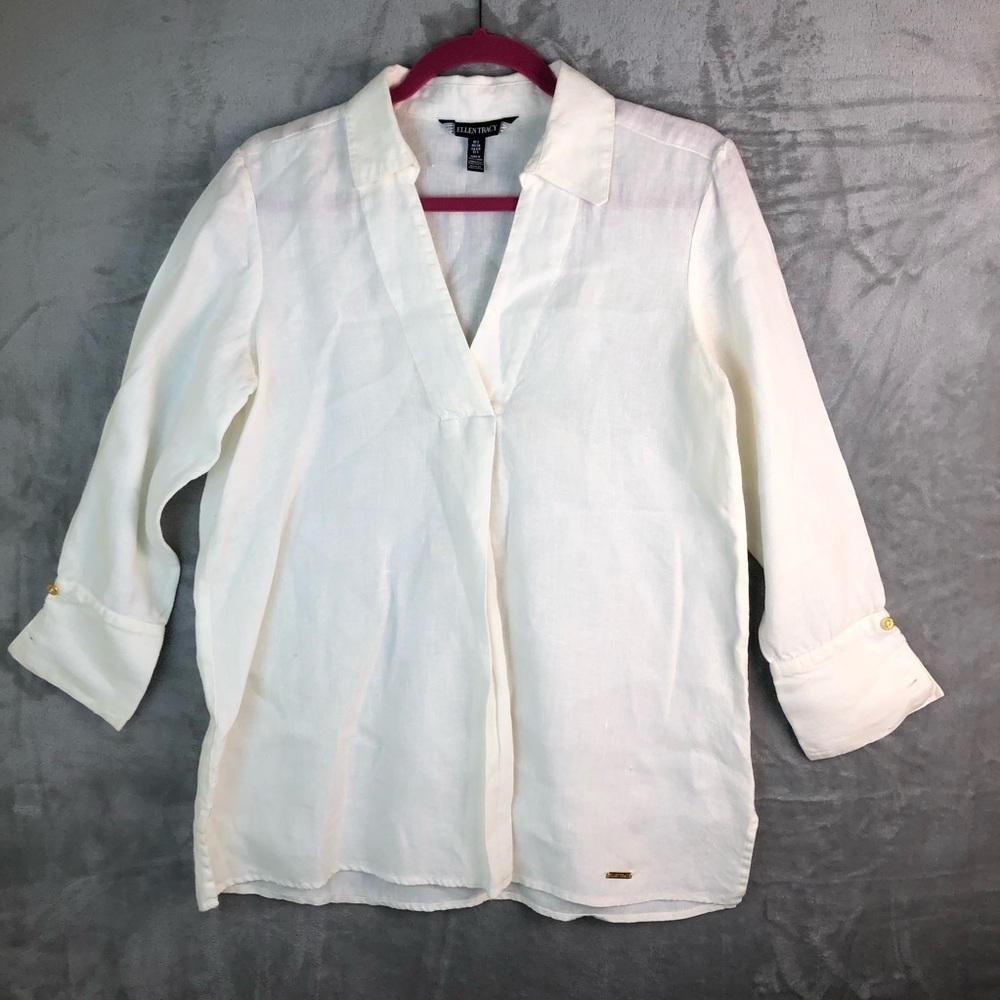 Ellen Tracy Linen V-Neck 3/4 Sleeve Tunic size S